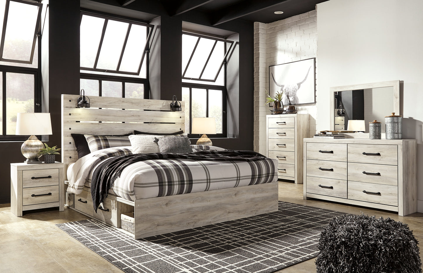 Cambeck Panel Bed With 4 Storage Drawers