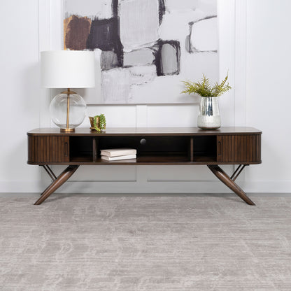 Valna Wood 71-inch TV Stand with Sliding Doors Walnut