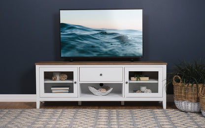 Hollis 2-door Wood 67-inch TV Stand with Drawer Brown and White