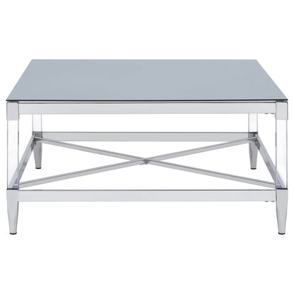 Lindley Square Tempered Mirror Acrylic Coffee Table Chrome