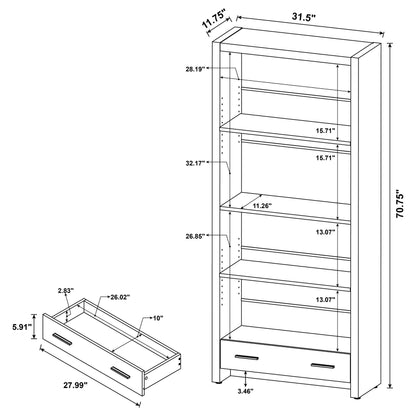 Skylar 71-inch 5-shelf Bookcase with Drawer Cappuccino