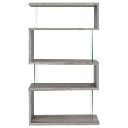 Emelle 63-inch 4-shelf Glass Panel Bookshelf Grey Driftwood