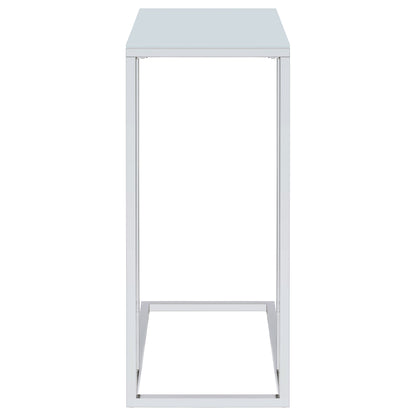 Stella White Glass Top C-Shaped Sofa Side Table Chrome