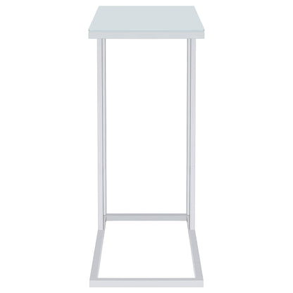 Stella White Glass Top C-Shaped Sofa Side Table Chrome