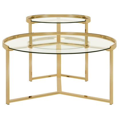 Delia 2-Piece Round Glass Top Nesting Coffee Table Gold