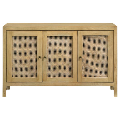 Zamora 3-door Wood Accent Cabinet with Woven Cane Natural
