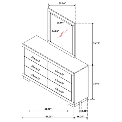 Jessica 6-drawer Dresser with Mirror Snow White