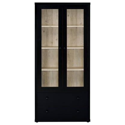 Hawthorne 4-shelf Glass Door Cabinet with Drawers Black