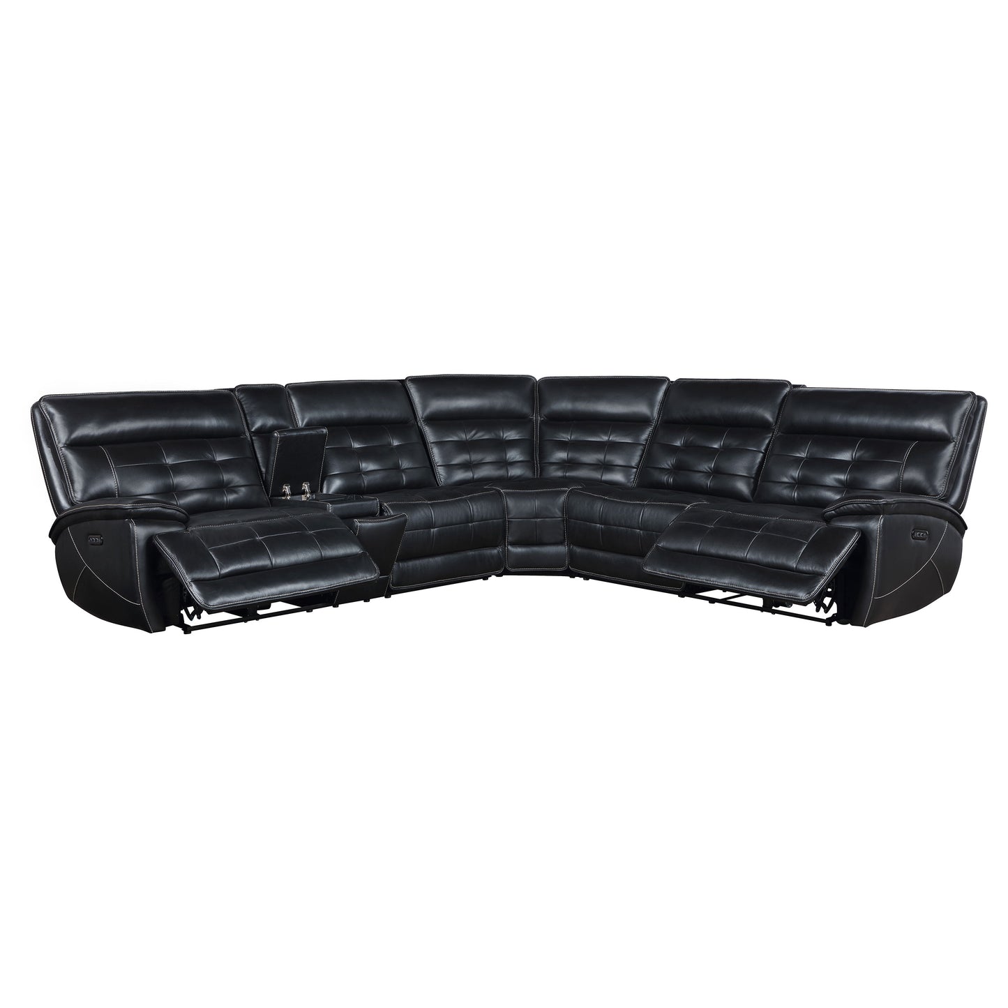 Hewitt Leather Dual Power Reclining Sectional Sofa Black