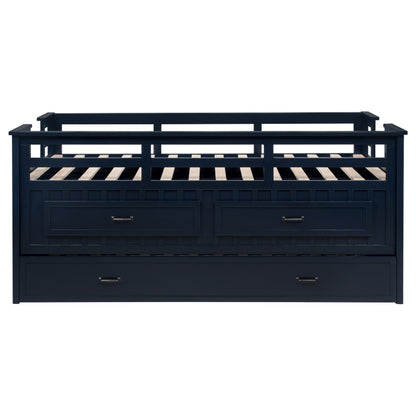Carlsbad Wood Twin Captains Bed With Trundle Navy Blue