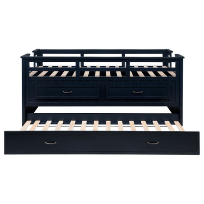 Carlsbad Wood Twin Captains Bed With Trundle Navy Blue