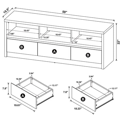 Rutland 59-inch 3-drawer TV Stand Media Console Black