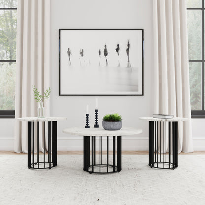 Haven 3-piece Round Marble Coffee and End Table Set Black