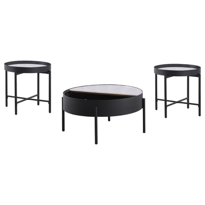 Ozella 3-piece Round Coffee and End Table Set Sandy Black