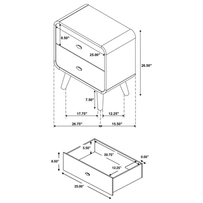 Robyn 2-drawer Nightstand Bedside Table Light Ash
