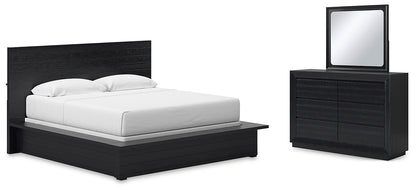 Londer King Panel Bed with Mirrored Dresser