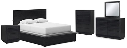 Londer Queen Panel Bed with Mirrored Dresser, Chest and Nightstand