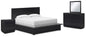 Londer California King Panel Bed with Mirrored Dresser and Nightstand