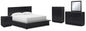 Londer California King Panel Bed with Mirrored Dresser, Chest and Nightstand