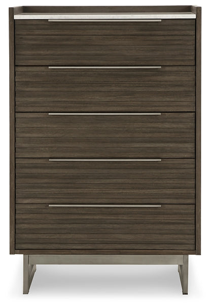 Arkenton California King Panel Bed with Mirrored Dresser, Chest and Nightstand