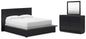 Londer California King Panel Bed with Mirrored Dresser