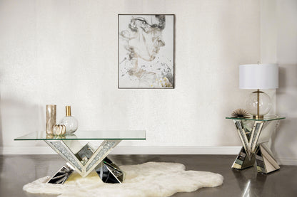 Taffeta 2-piece Mirrored Coffee and End Table Set Silver