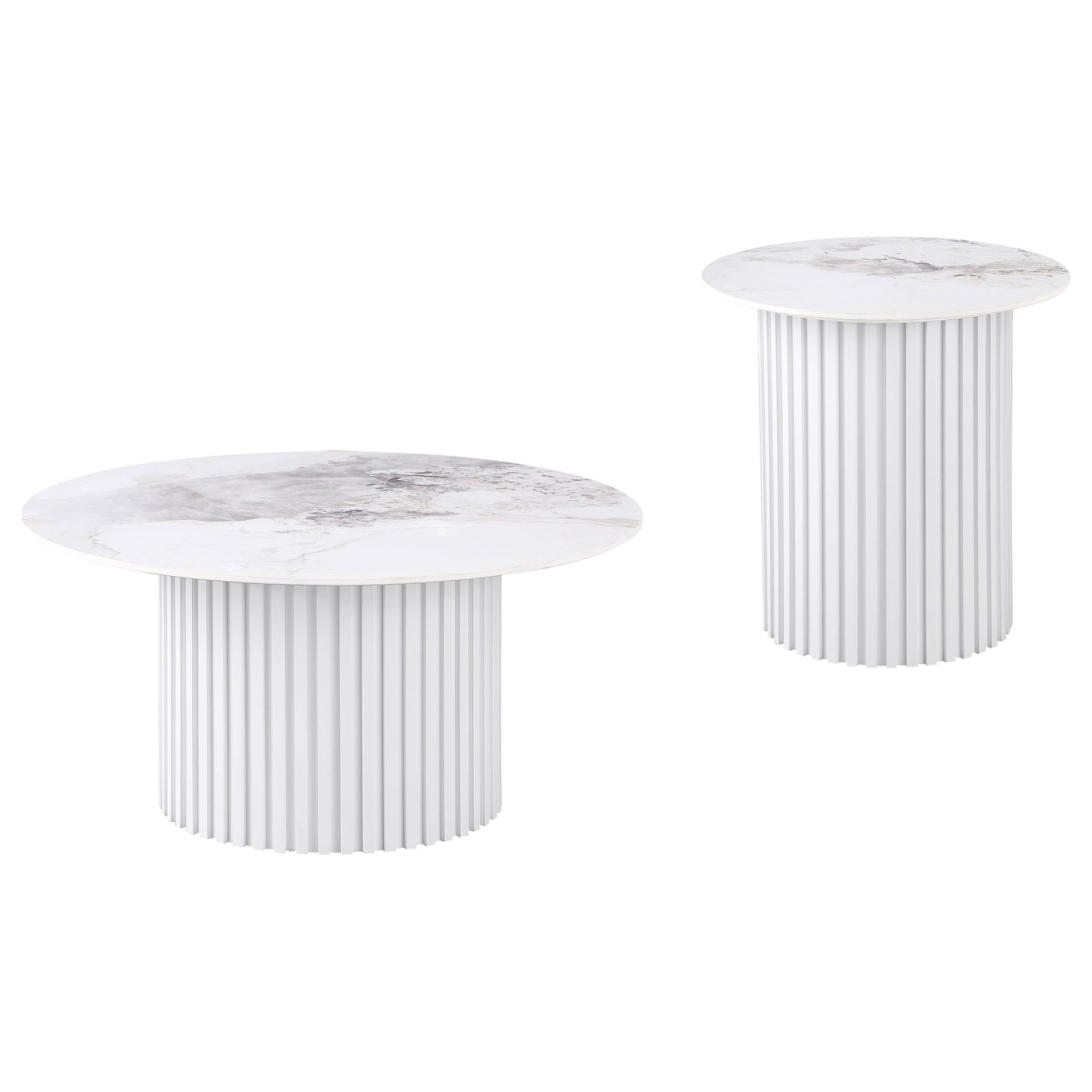 Rowena 2-piece Coffee and End Table Set White Faux Marble