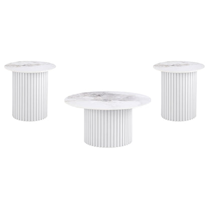 Rowena 3-piece Coffee and End Table Set White Faux Marble
