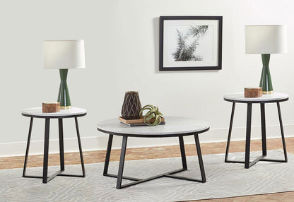 Hugo 3-piece Coffee and End Table Set White Faux Marble