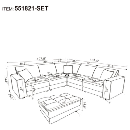 Atlantic 6-piece Upholstered Modular Sectional Sofa Blue