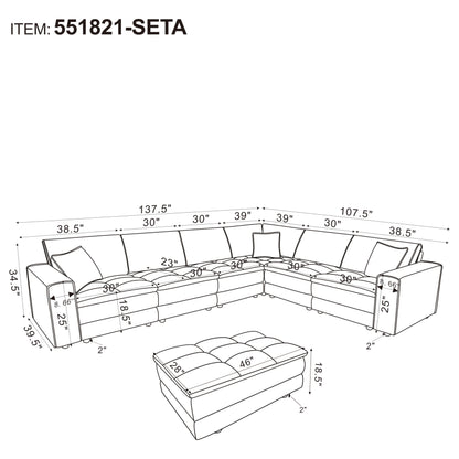 Atlantic 7-piece Upholstered Modular Sectional Sofa Blue