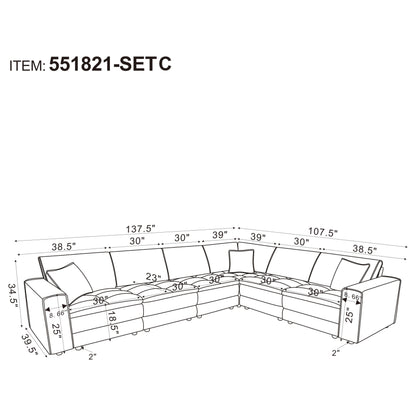 Atlantic 6-piece Upholstered Modular Sectional Sofa Blue