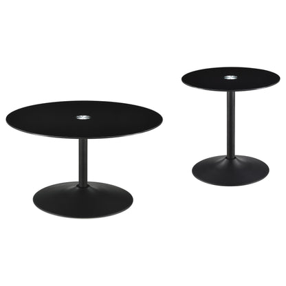 Ganso 2-piece Round Glass Top Coffee and End Table Set Black