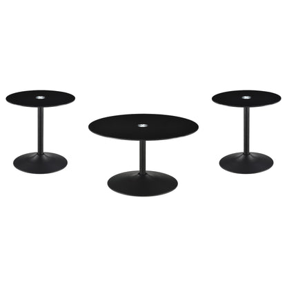 Ganso 3-piece Round Glass Top Coffee and End Table Set Black