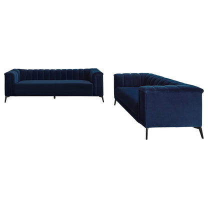 Chalet 2-piece Upholstered Tuxedo Arm Tufted Sofa Set Blue