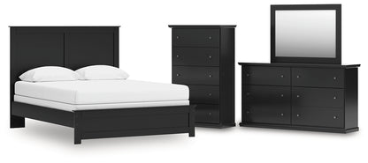 Queen Panel Bed with Mirrored Dresser and Chest