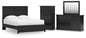 Queen Panel Bed with Mirrored Dresser and Chest