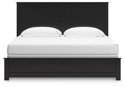 King Panel Bed with Mirrored Dresser and Chest