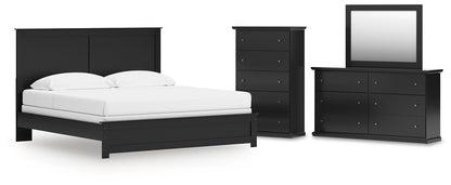 King Panel Bed with Mirrored Dresser and Chest