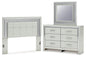 Zyniden Queen Upholstered Panel Headboard with Mirrored Dresser
