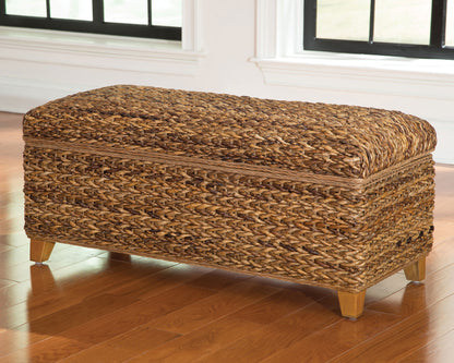 Laughton Hand-Woven Banana Leaf Storage Bench Amber