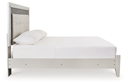 Zyniden King Upholstered Panel Bed with Mirrored Dresser