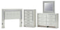 Zyniden Queen Upholstered Panel Headboard with Mirrored Dresser and Chest