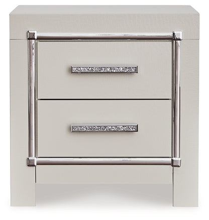 Zyniden Queen Upholstered Panel Headboard with Mirrored Dresser, Chest and Nightstand