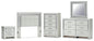 Zyniden Full Upholstered Panel Headboard with Mirrored Dresser, Chest and Nightstand