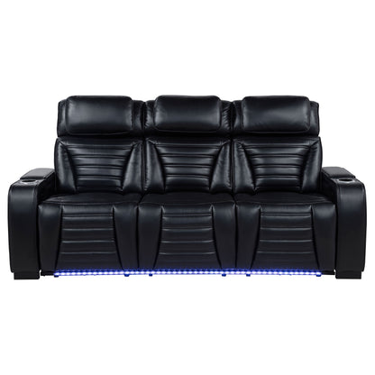 Zuma Faux Leather Dual Power Reclining LED Sofa Black