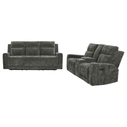 Kennett 2-piece Chenille Power Reclining Sofa Set Dark Grey