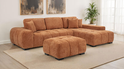 Octavia Fabric Upholstered Sectional Chaise Sofa Orange