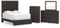 Queen Panel Storage Bed with Mirrored Dresser and Chest
