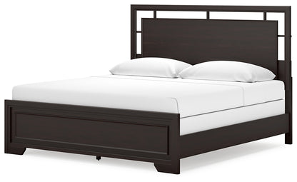 Covetown King Panel Bed with Mirrored Dresser, Chest and Nightstand